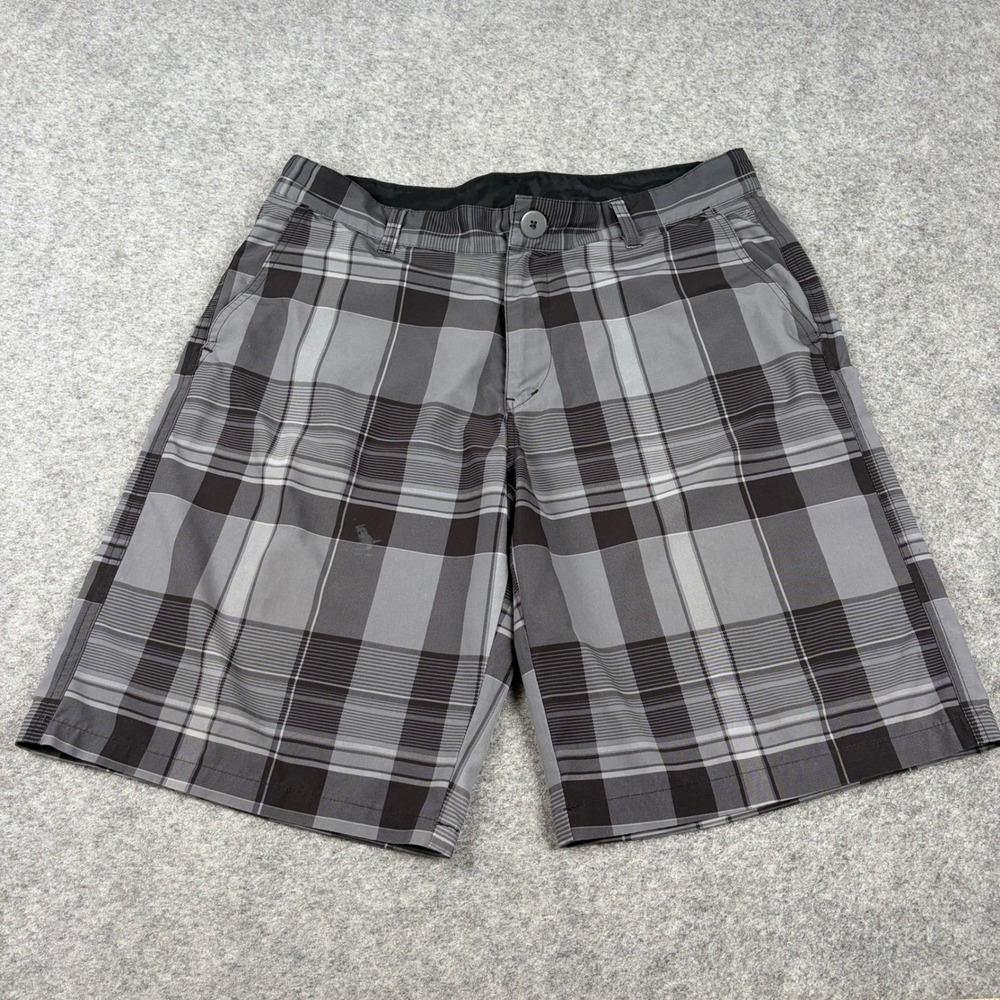 OP Ocean Pacific‎ Plaid Hybrid Shorts Mens 34 Grey Black Checkered Surf Summer
